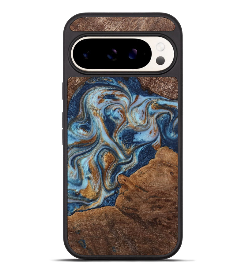 Pixel 9 Pro XL Wood+Resin Phone Case - Rocky (Teal & Gold, 711797)