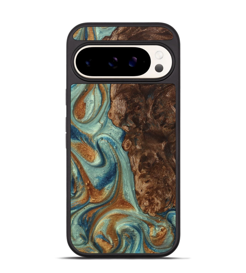 Pixel 9 Wood+Resin Phone Case - Matias (Teal & Gold, 711805)