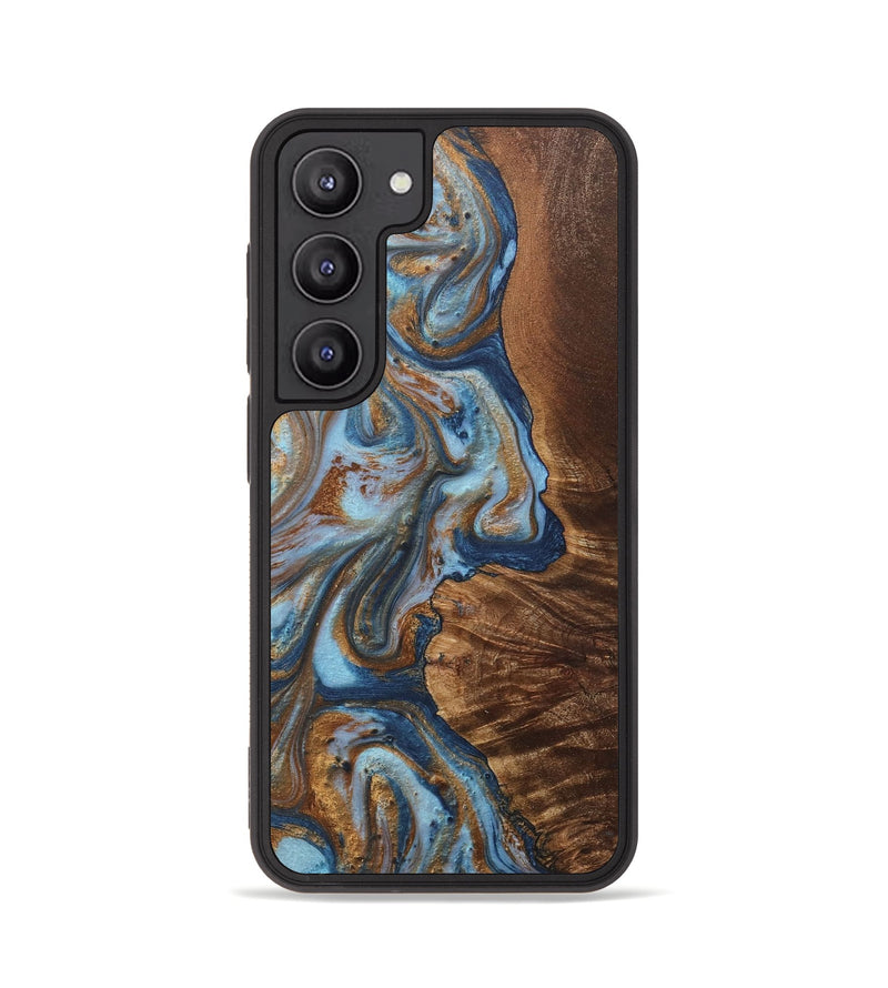 Galaxy S23 Wood+Resin Phone Case - Alessandra (Teal & Gold, 711811)