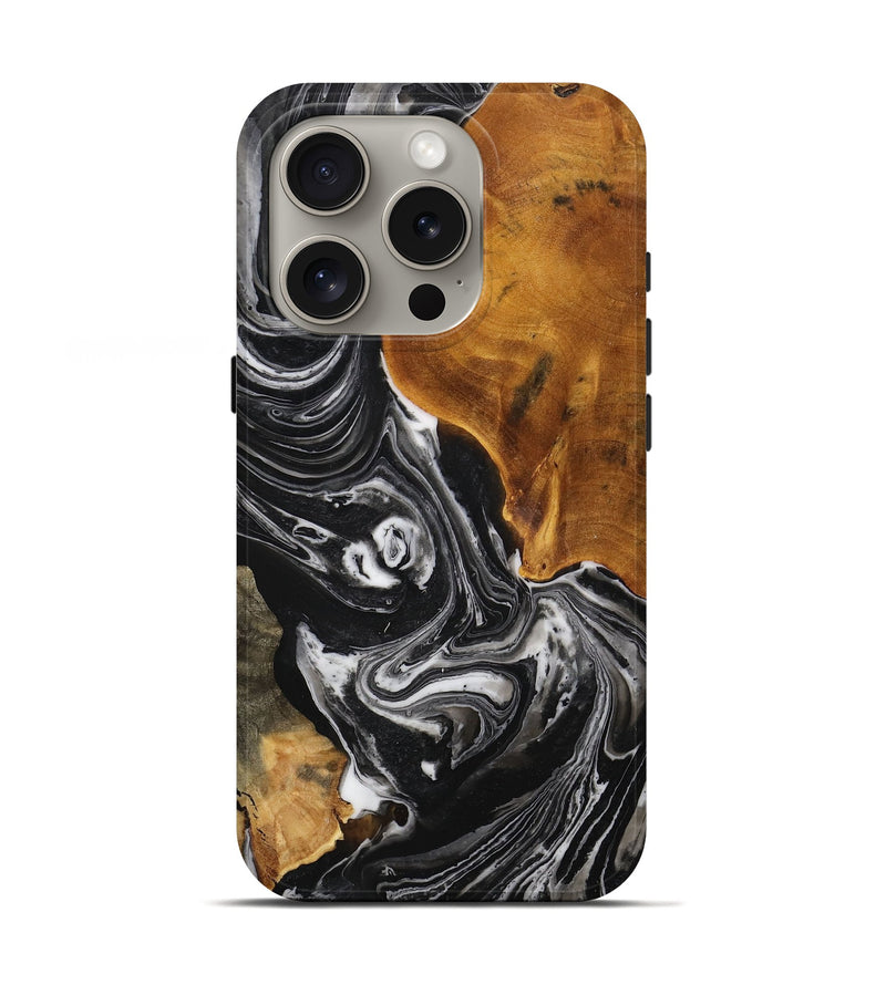 iPhone 16 Pro Wood+Resin Live Edge Phone Case - Lindsay (Black & White, 711886)
