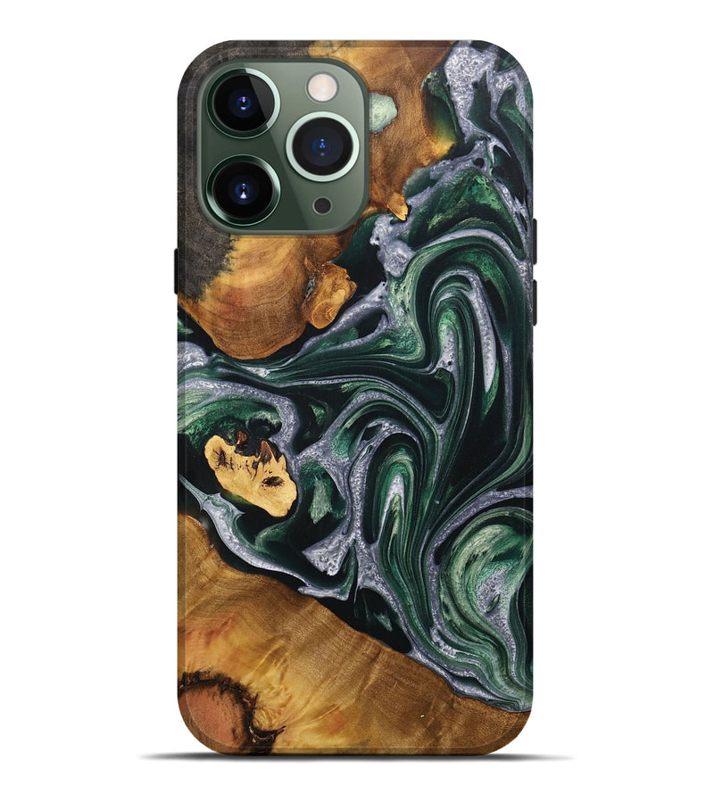 iPhone 13 Pro Max Wood+Resin Live Edge Phone Case - Josephine (Green, 711890)