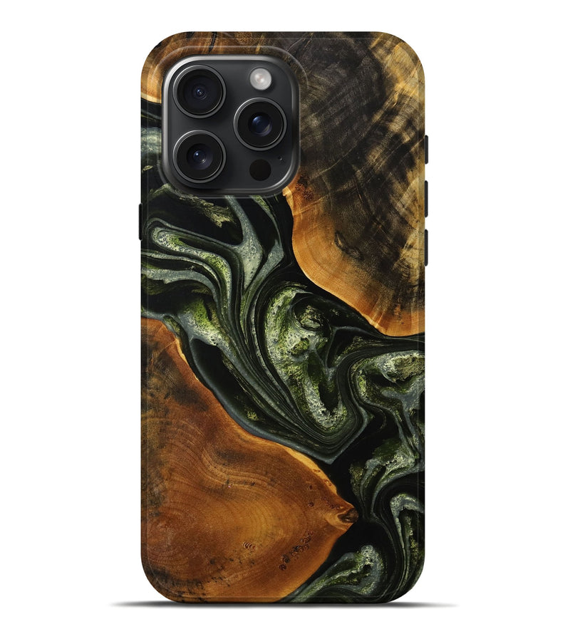 iPhone 16 Pro Max Wood+Resin Live Edge Phone Case - Christina (Green, 711898)