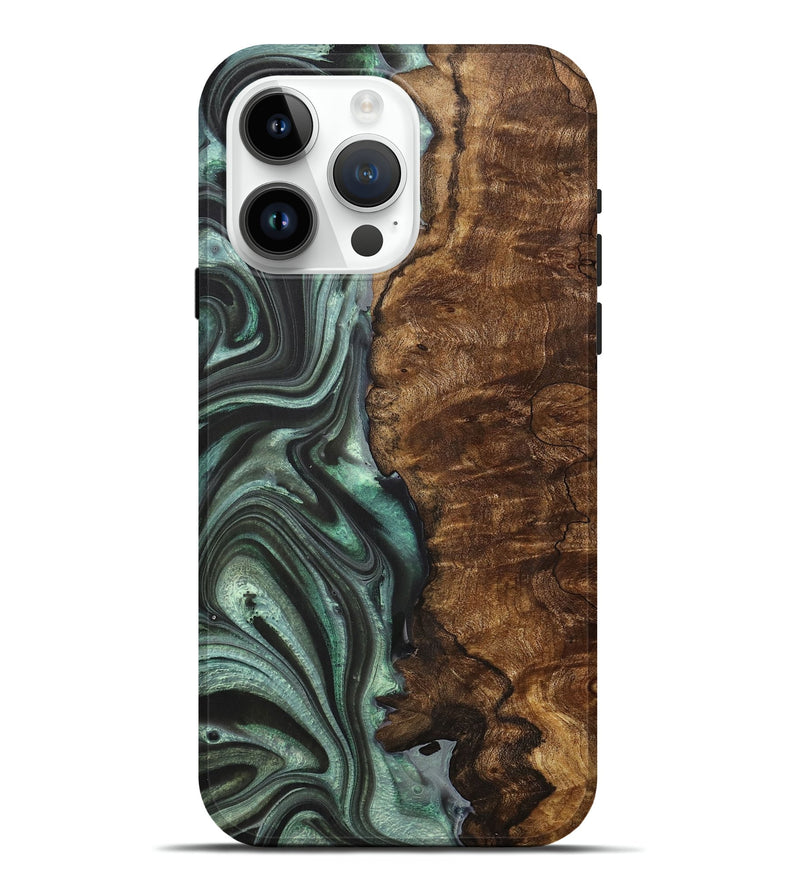 iPhone 15 Pro Max Wood+Resin Live Edge Phone Case - Tim (Green, 711899)