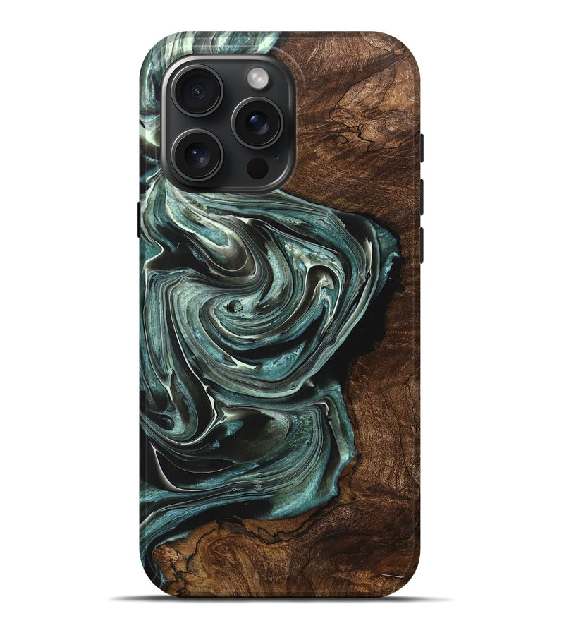 iPhone 16 Pro Max Wood+Resin Live Edge Phone Case - Bobbi (Green, 711902)