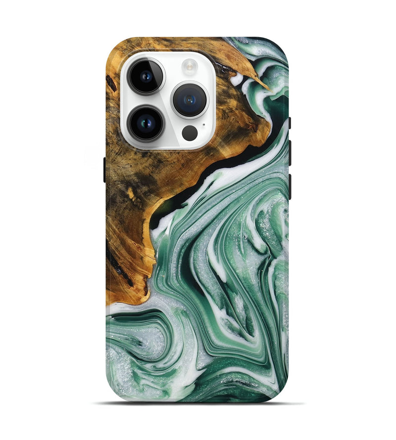 iPhone 15 Pro Wood+Resin Live Edge Phone Case - Edgar (Green, 711905)