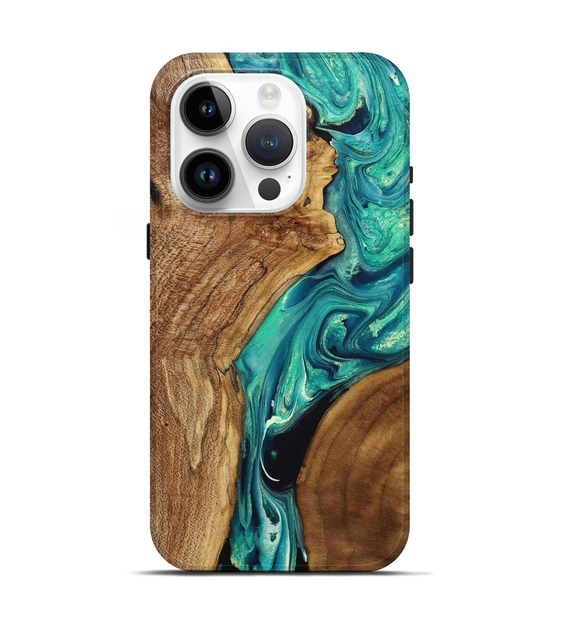 iPhone 15 Pro Wood+Resin Live Edge Phone Case - Ted (Green, 711906)