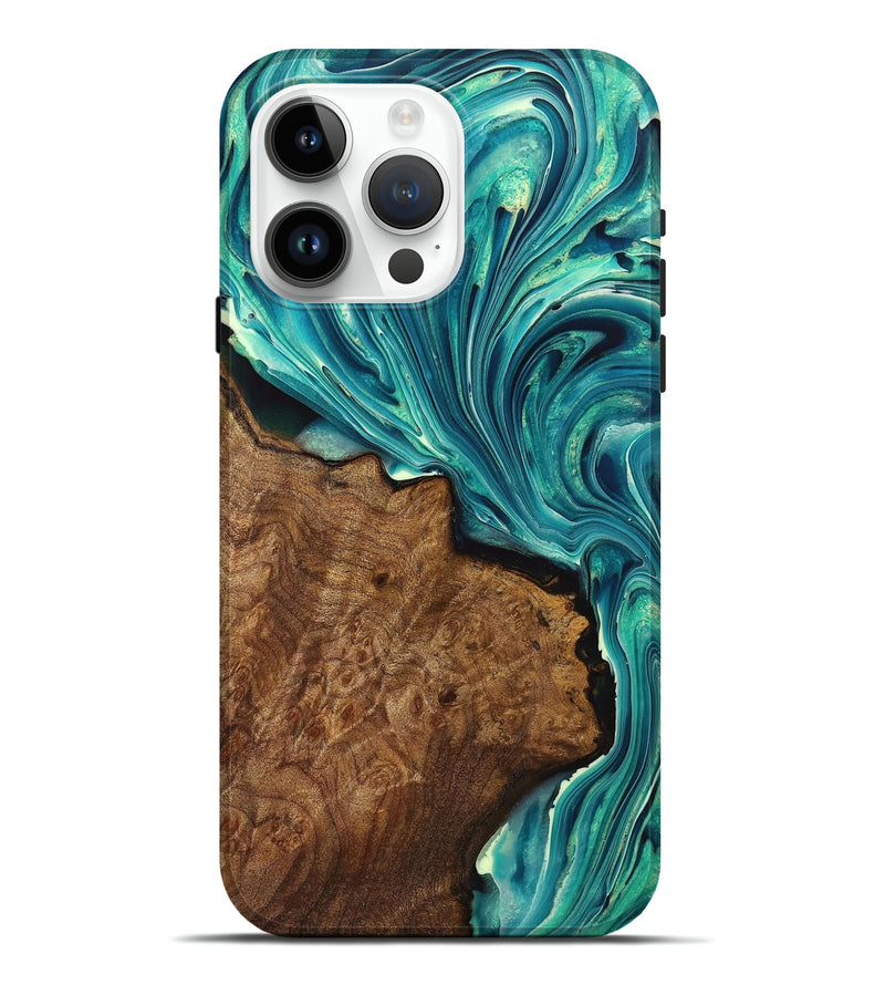 iPhone 15 Pro Max Wood+Resin Live Edge Phone Case - Elyse (Green, 711908)