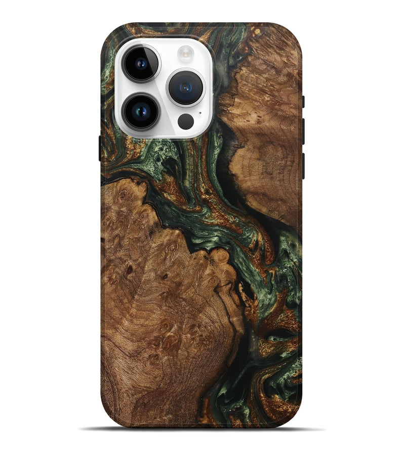 iPhone 15 Pro Max Wood+Resin Live Edge Phone Case - Brenna (Teal & Gold, 711913)