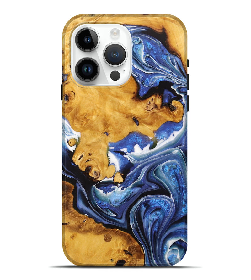 iPhone 15 Pro Max Wood+Resin Live Edge Phone Case - Trisha (Blue, 711920)