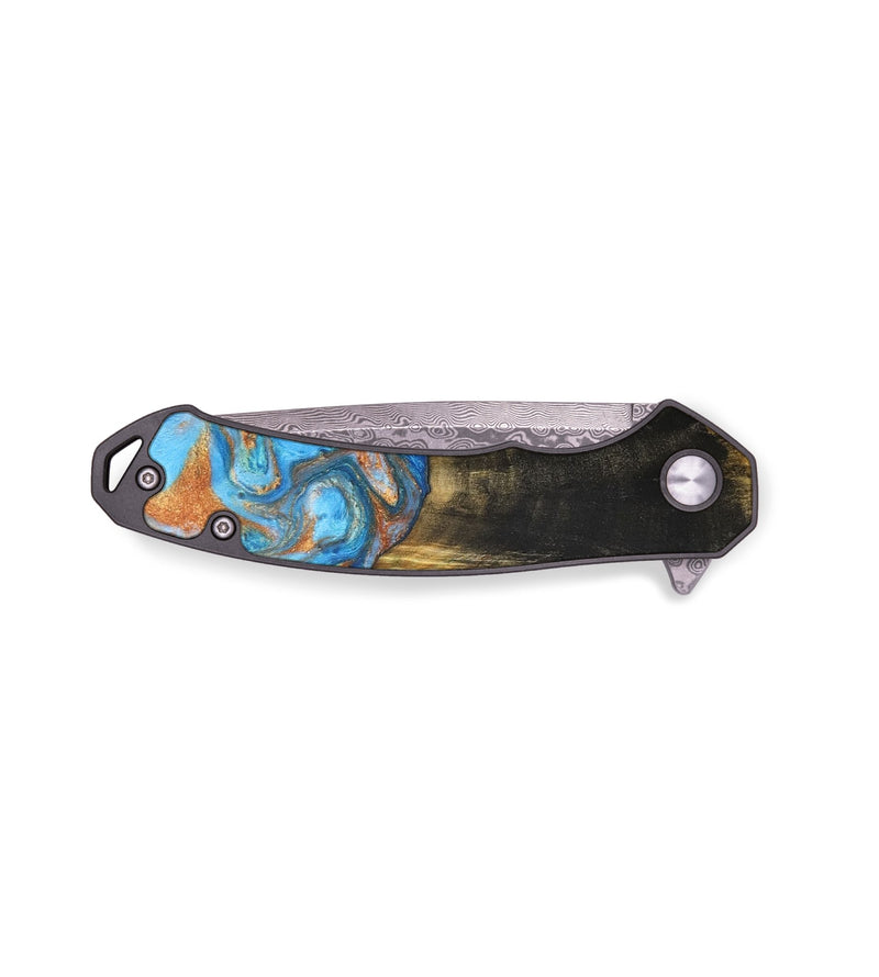 EDC Wood+Resin Pocket Knife - Jeffrey (Teal & Gold, 711953)