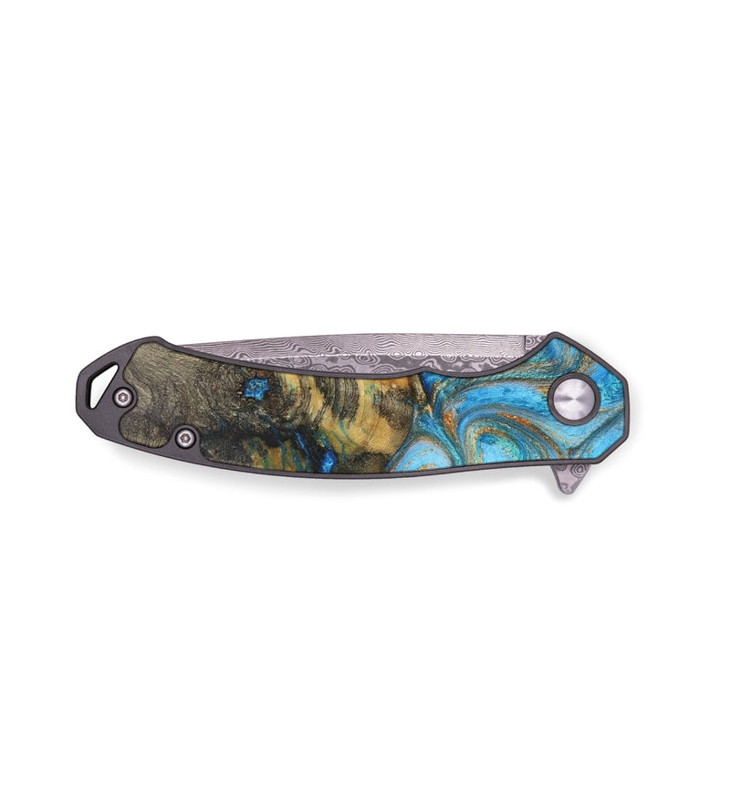 EDC Wood+Resin Pocket Knife - Joy (Teal & Gold, 711954)