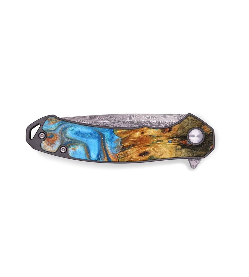 EDC Wood+Resin Pocket Knife - Gabrielle (Teal & Gold, 711955)