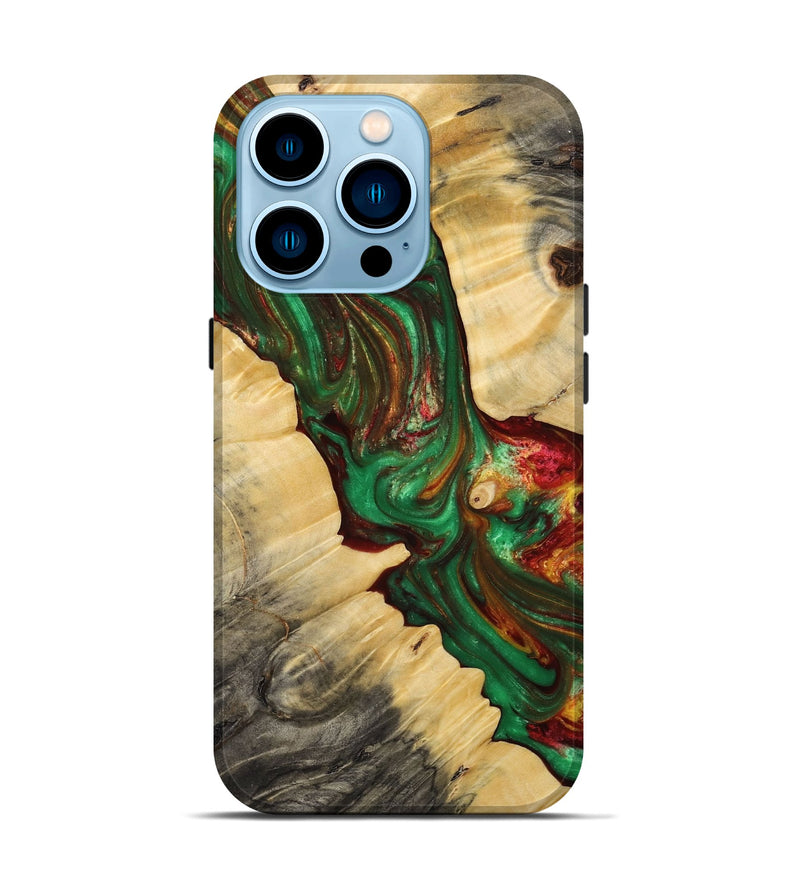 iPhone 14 Pro Wood+Resin Live Edge Phone Case - Laurel (Green, 712272)