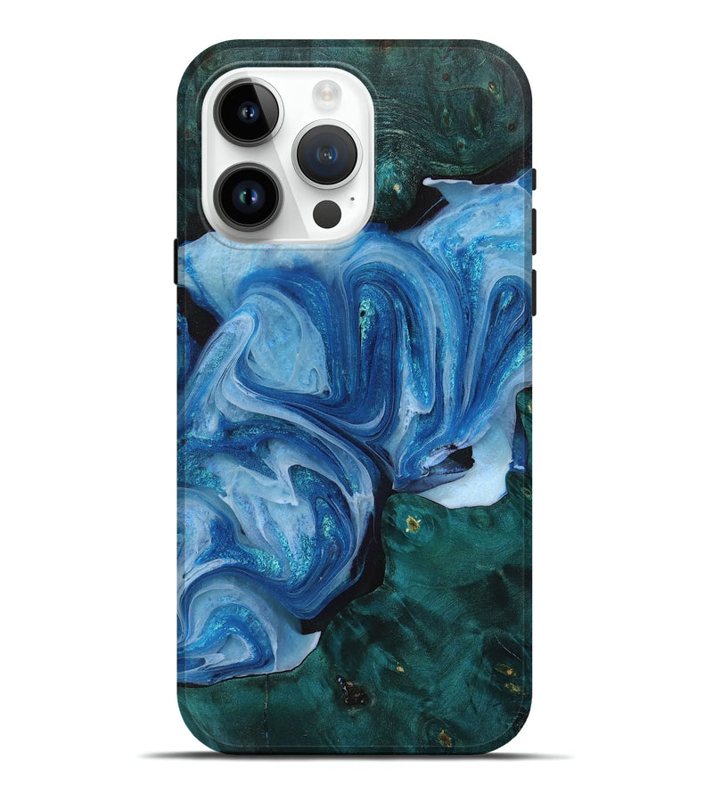 iPhone 15 Pro Max Wood+Resin Live Edge Phone Case - Margaret (Blue, 712274)