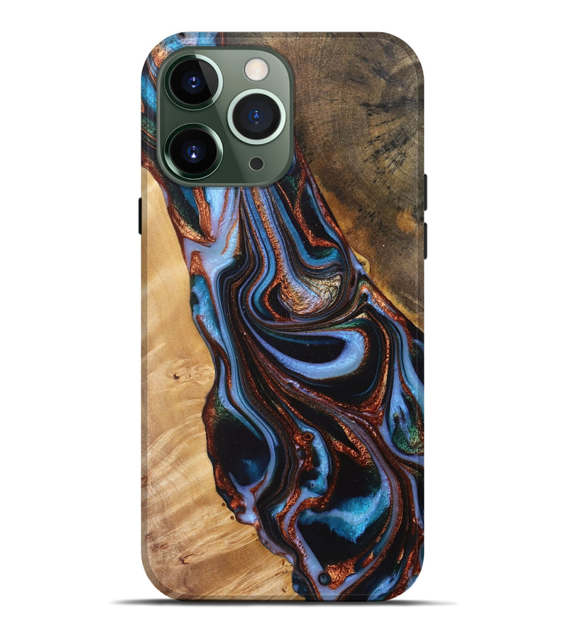 iPhone 13 Pro Max Wood+Resin Live Edge Phone Case - Anahi (Teal & Gold, 712276)