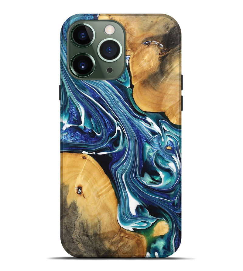 iPhone 13 Pro Max Wood+Resin Live Edge Phone Case - Susan (Blue, 712279)
