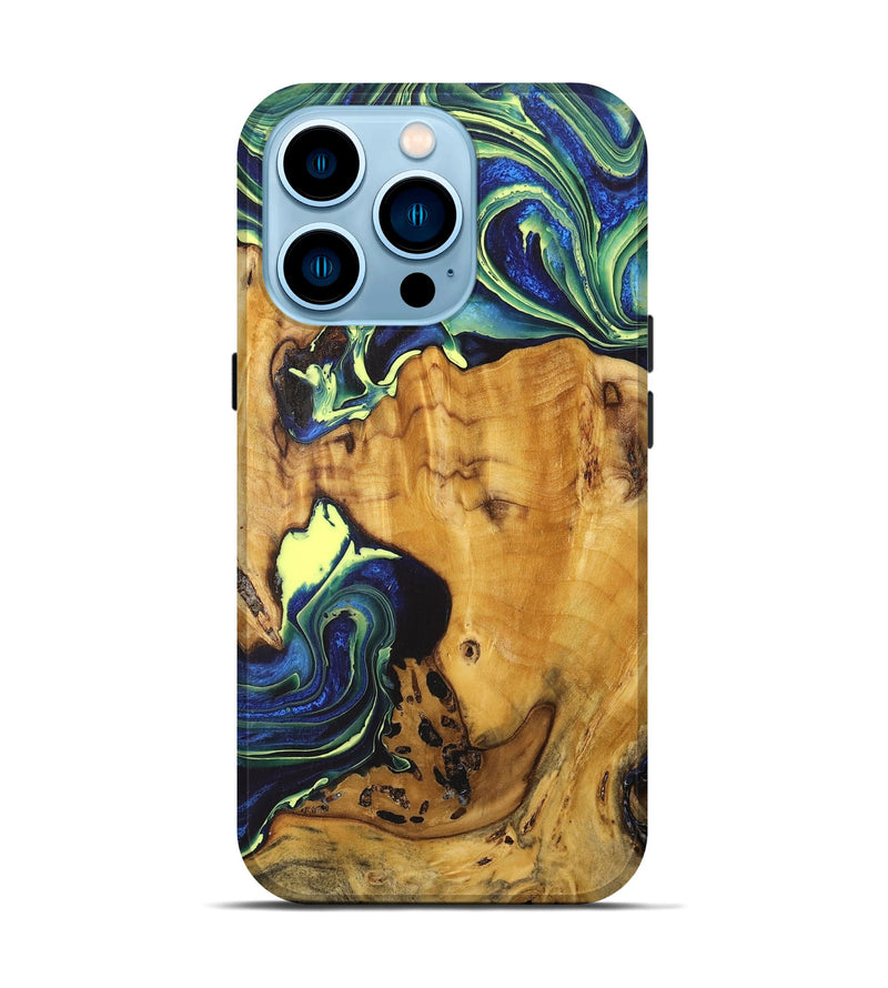iPhone 14 Pro Wood+Resin Live Edge Phone Case - Catina (Blue, 712281)