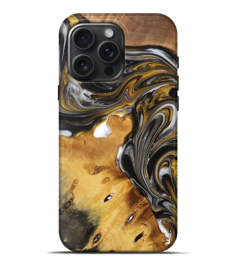 iPhone 16 Pro Max Wood+Resin Live Edge Phone Case - Lindsay (Black & White, 712282)