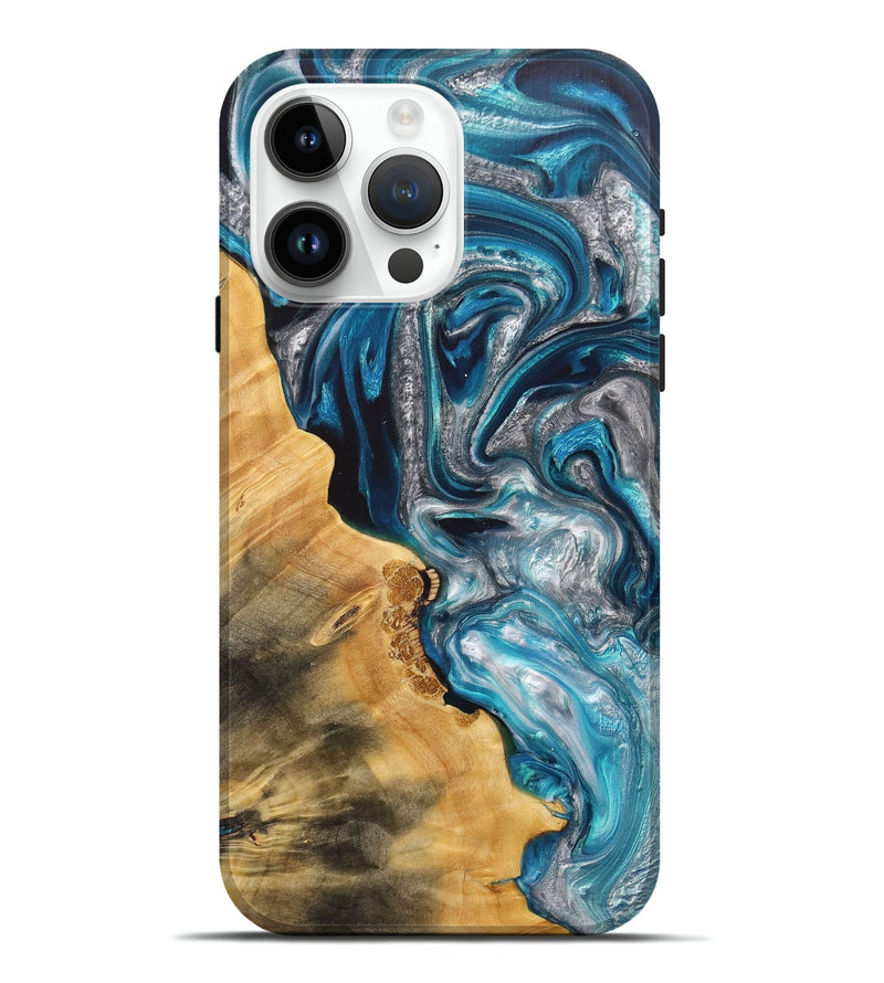 iPhone 15 Pro Max Wood+Resin Live Edge Phone Case - Diane (Blue, 712284)