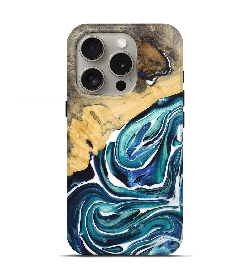 iPhone 16 Pro Wood+Resin Live Edge Phone Case - Jennie (Blue, 712285)