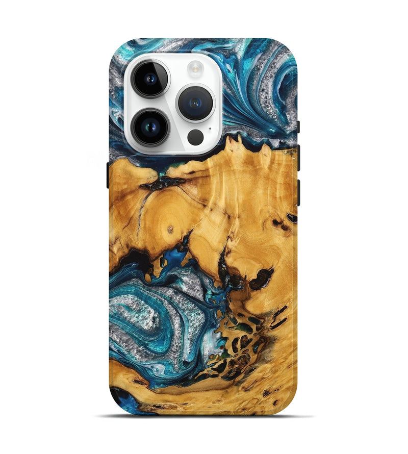 iPhone 15 Pro Wood+Resin Live Edge Phone Case - Elian (Blue, 712286)