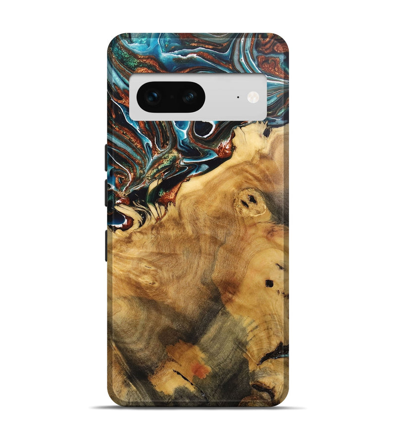 Pixel 7 Wood+Resin Live Edge Phone Case - Esteban (Teal & Gold, 712287)