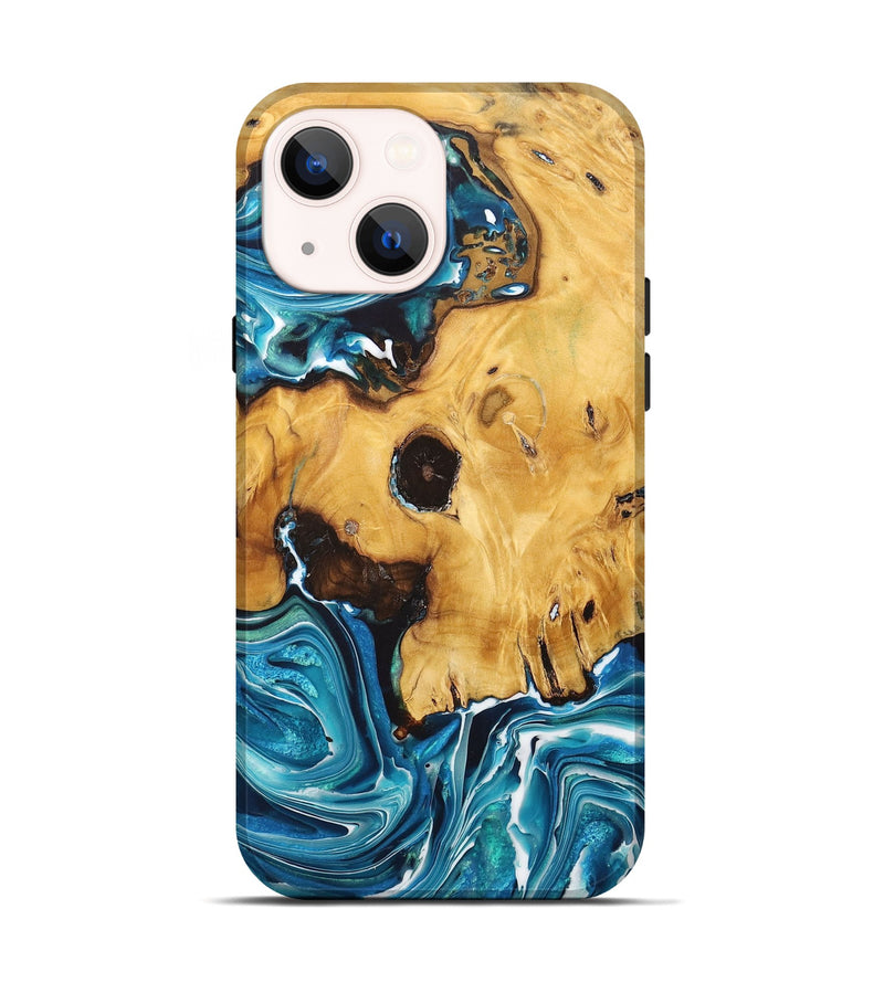 iPhone 14 Wood+Resin Live Edge Phone Case - Kiana (Blue, 712295)