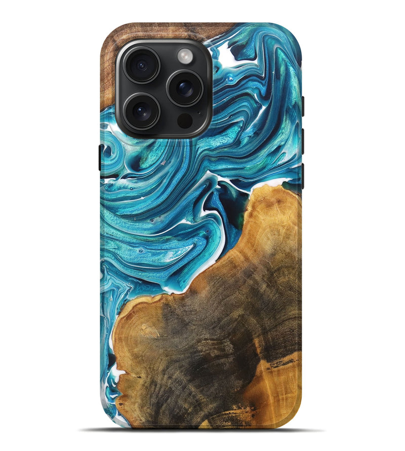 iPhone 16 Pro Max Wood+Resin Live Edge Phone Case - River (Blue, 712296)