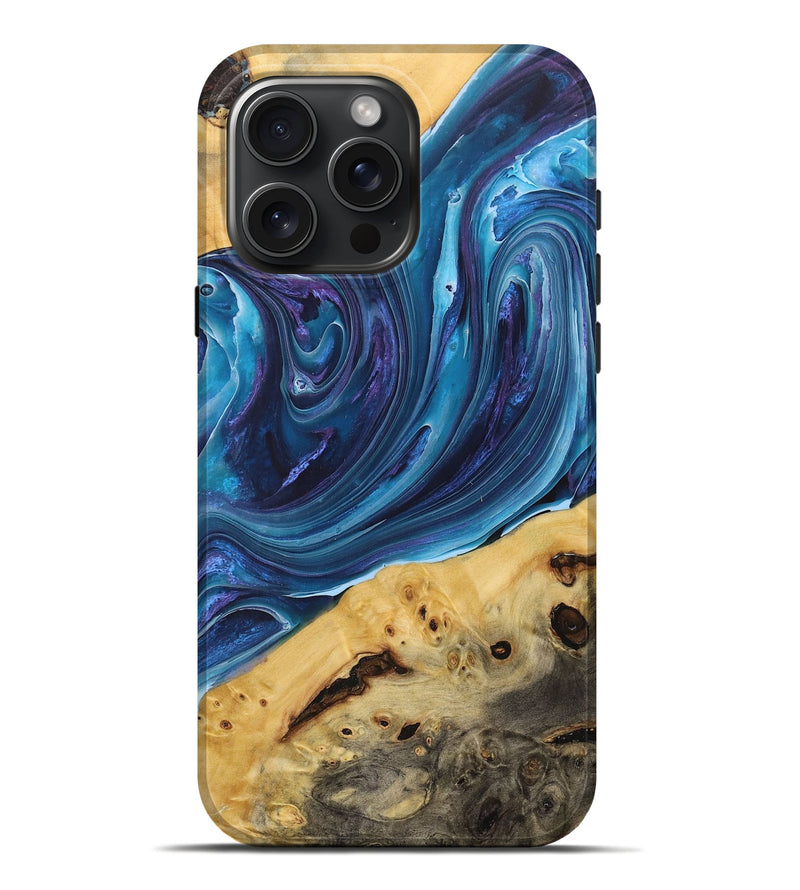 iPhone 16 Pro Max Wood+Resin Live Edge Phone Case - Leo (Blue, 712298)