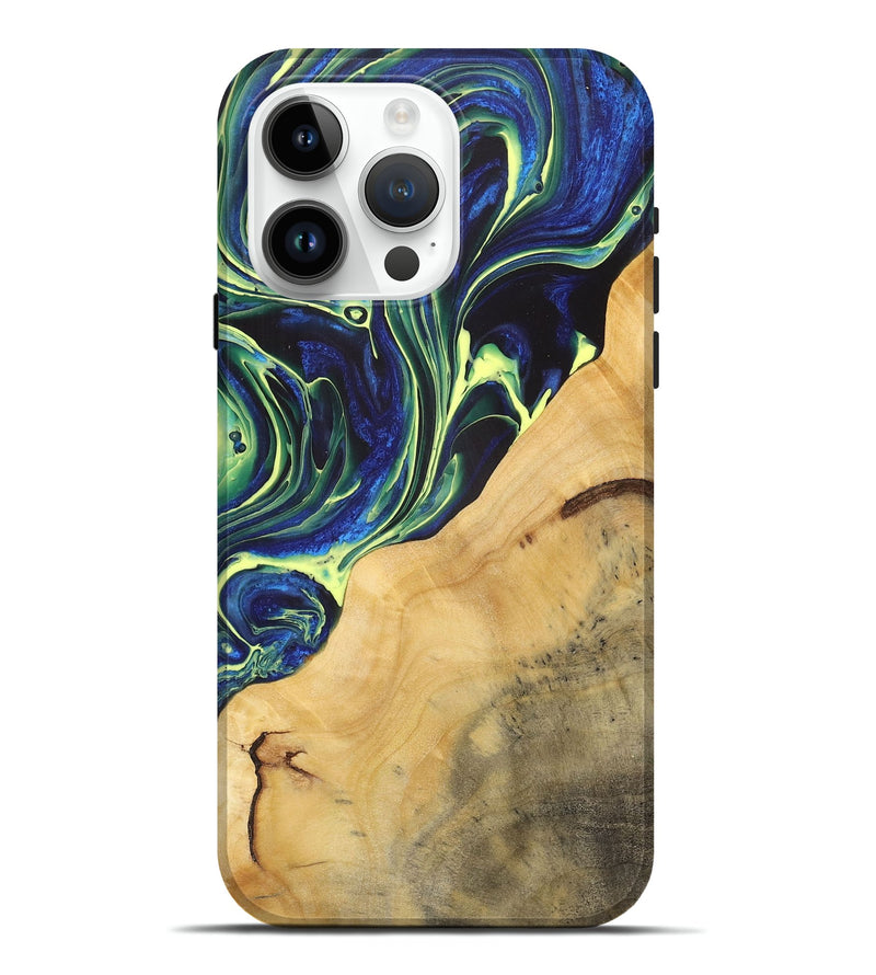 iPhone 15 Pro Max Wood+Resin Live Edge Phone Case - Nina (Blue, 712303)