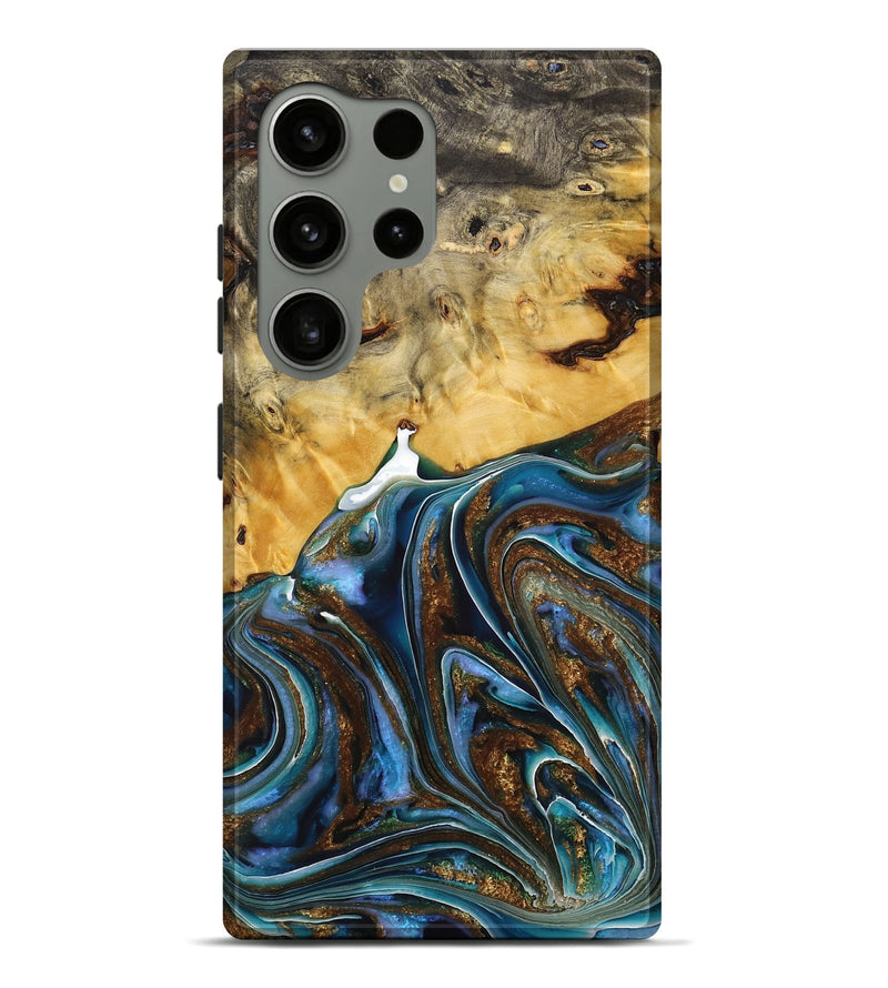 Galaxy S24 Ultra Wood+Resin Live Edge Phone Case - Aleah (Teal & Gold, 712315)