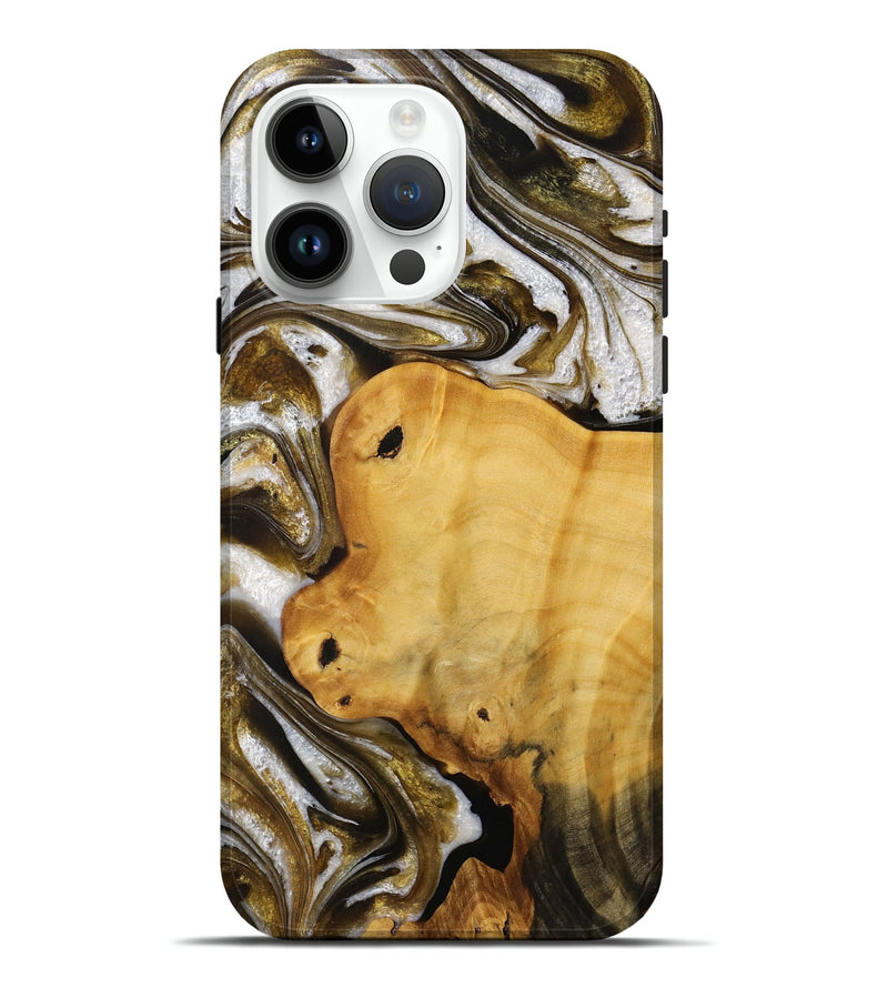 iPhone 15 Pro Max Wood+Resin Live Edge Phone Case - Paige (Black & White, 712317)
