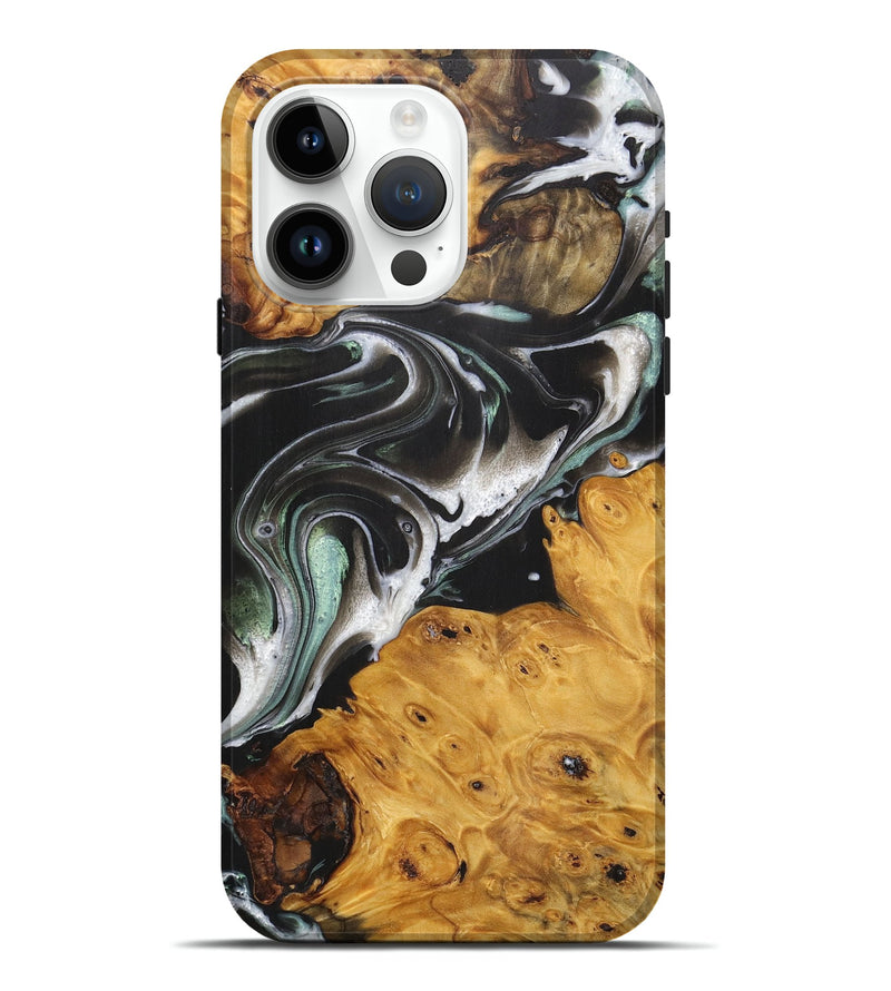 iPhone 15 Pro Max Wood+Resin Live Edge Phone Case - Yesenia (Black & White, 712320)