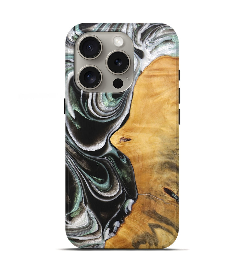 iPhone 16 Pro Wood+Resin Live Edge Phone Case - Rachel (Black & White, 712322)