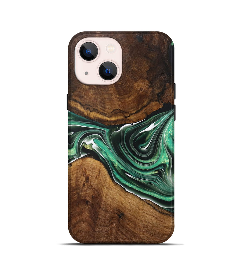 iPhone 13 mini Wood+Resin Live Edge Phone Case - Aleah (Green, 712329)