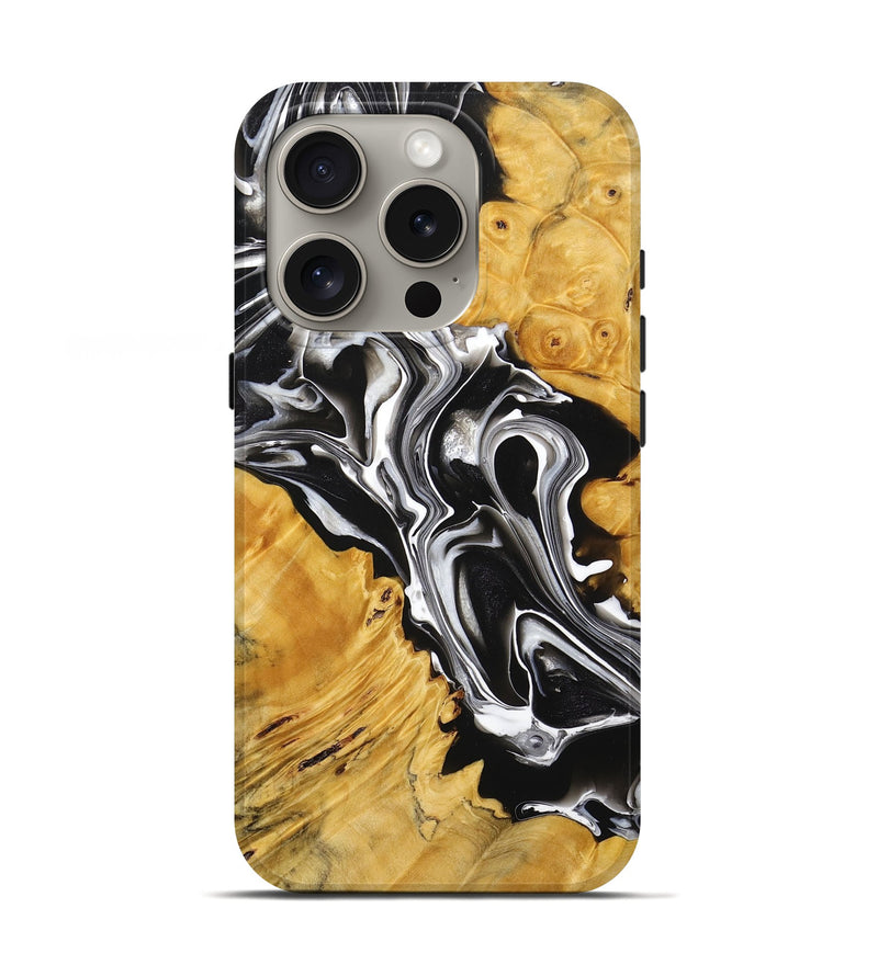 iPhone 16 Pro Wood+Resin Live Edge Phone Case - Lyric (Black & White, 712551)
