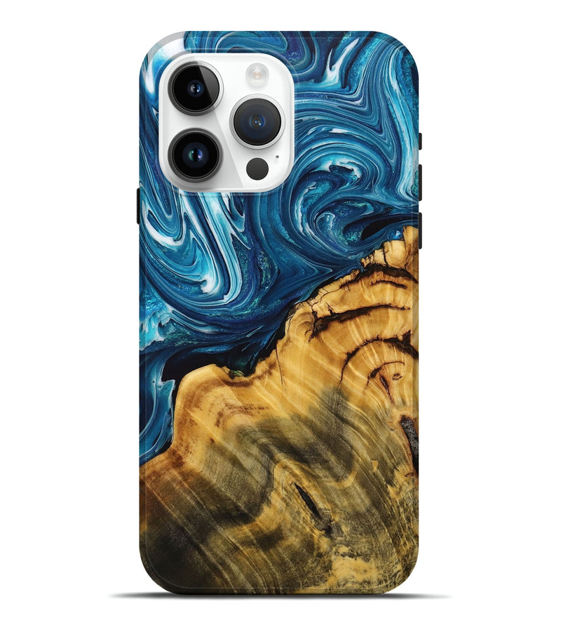 iPhone 15 Pro Max Wood+Resin Live Edge Phone Case - Christina (Blue, 712554)