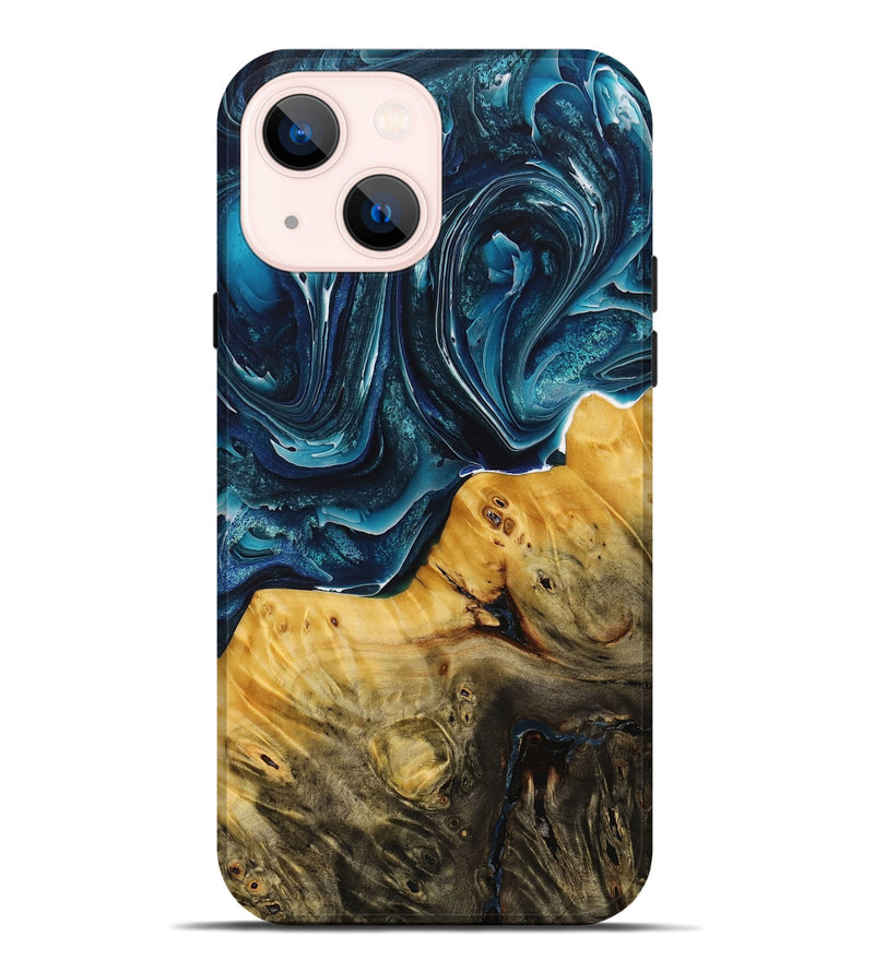 iPhone 14 Plus Wood+Resin Live Edge Phone Case - Harmony (Blue, 712555)
