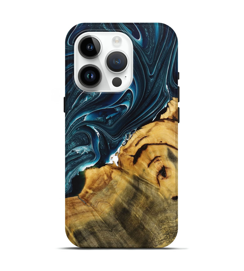 iPhone 15 Pro Wood+Resin Live Edge Phone Case - Callum (Blue, 712556)