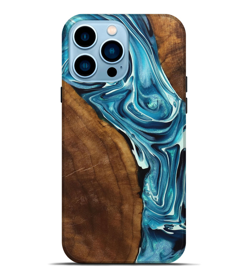 iPhone 14 Pro Max Wood+Resin Live Edge Phone Case - Deborah (Blue, 712563)