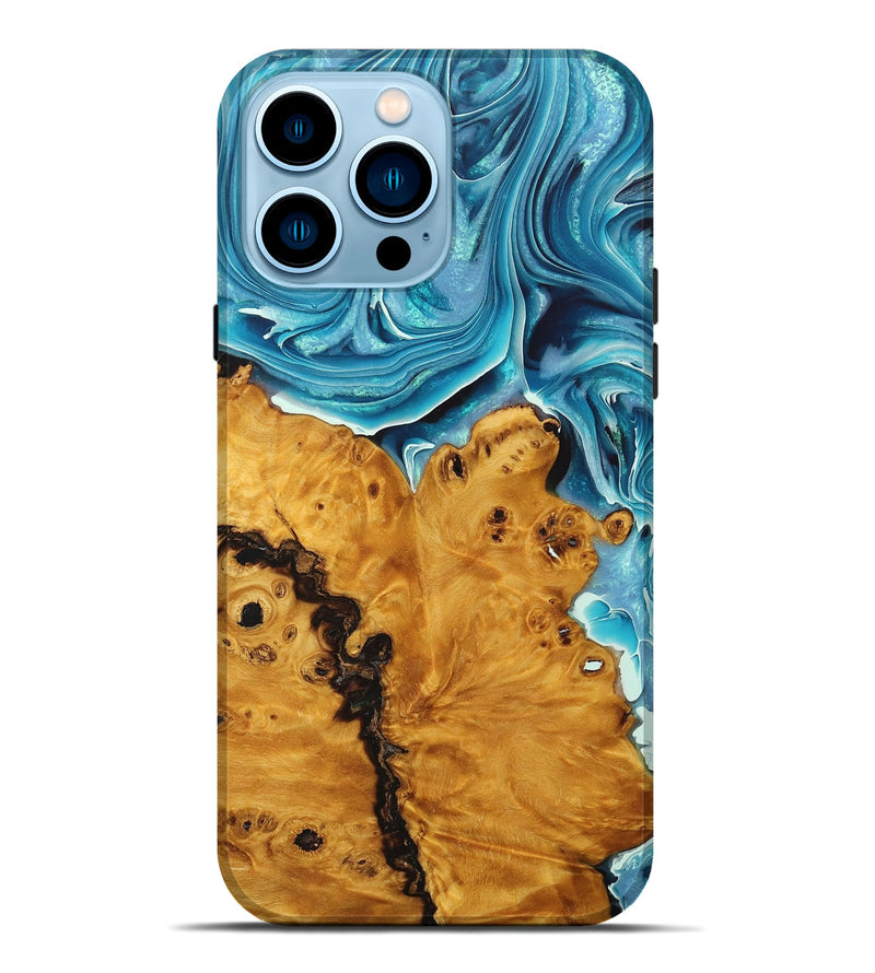 iPhone 14 Pro Max Wood+Resin Live Edge Phone Case - Khloe (Blue, 712564)