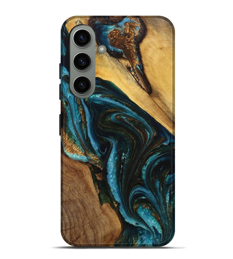 Galaxy S24 Plus Wood+Resin Live Edge Phone Case - Devon (Teal & Gold, 712746)