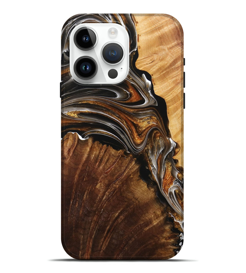 iPhone 15 Pro Max Wood+Resin Live Edge Phone Case - Julissa (Black & White, 712755)