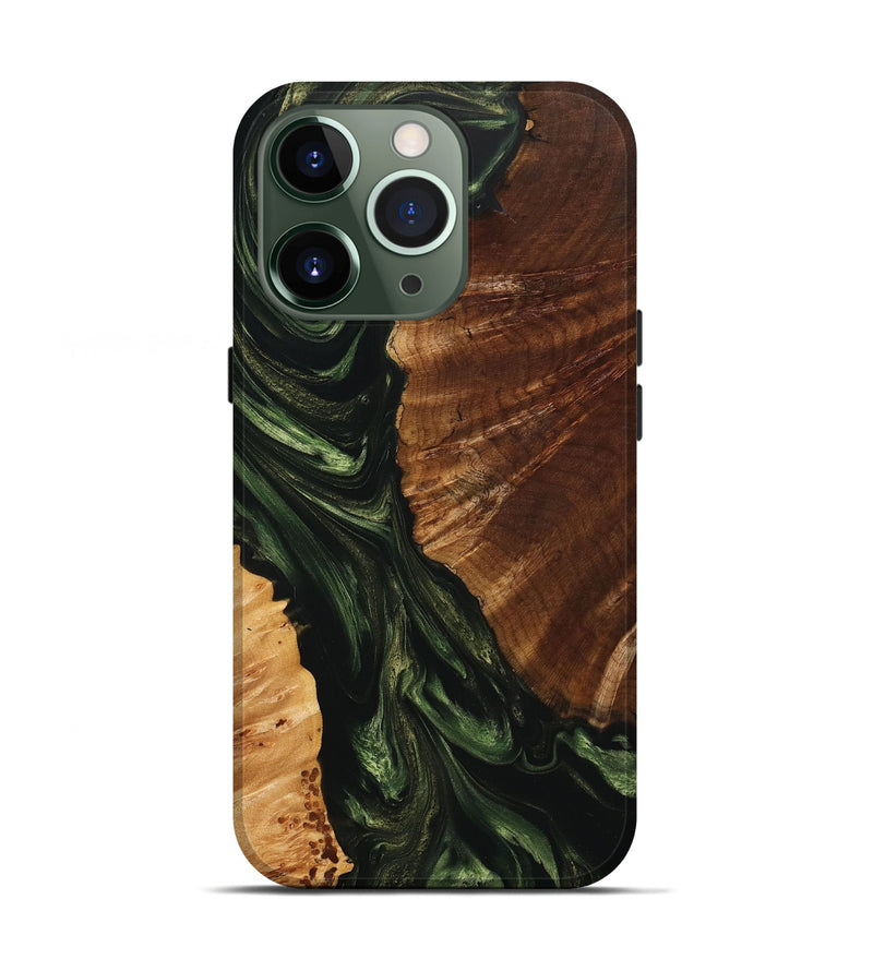 iPhone 13 Pro Wood+Resin Live Edge Phone Case - Kayla (Green, 712756)