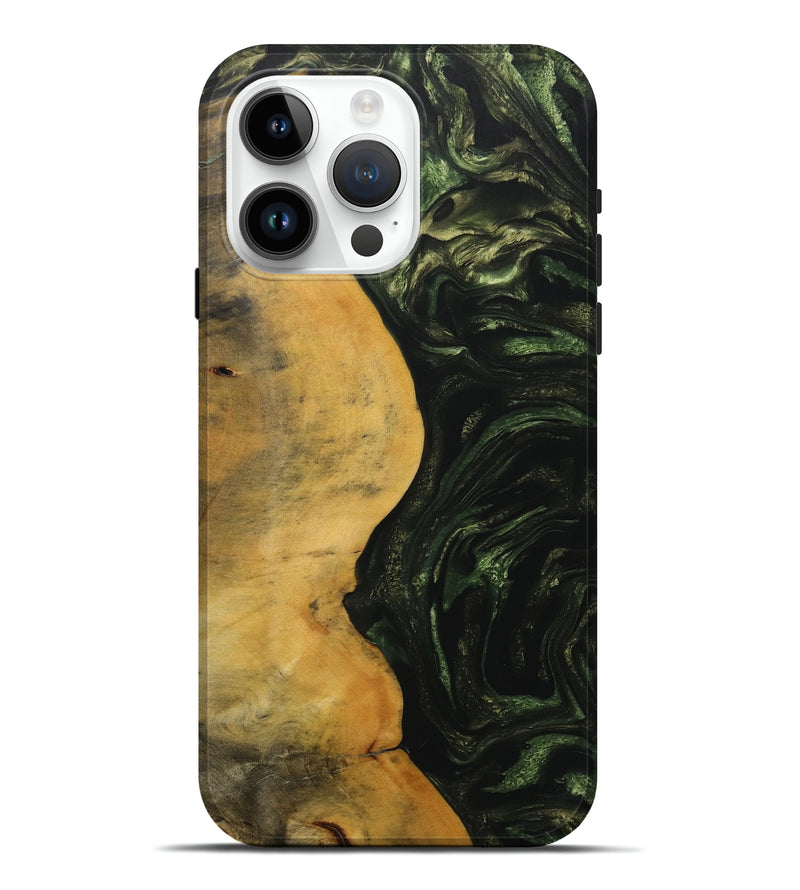 iPhone 15 Pro Max Wood+Resin Live Edge Phone Case - Mattie (Green, 712798)