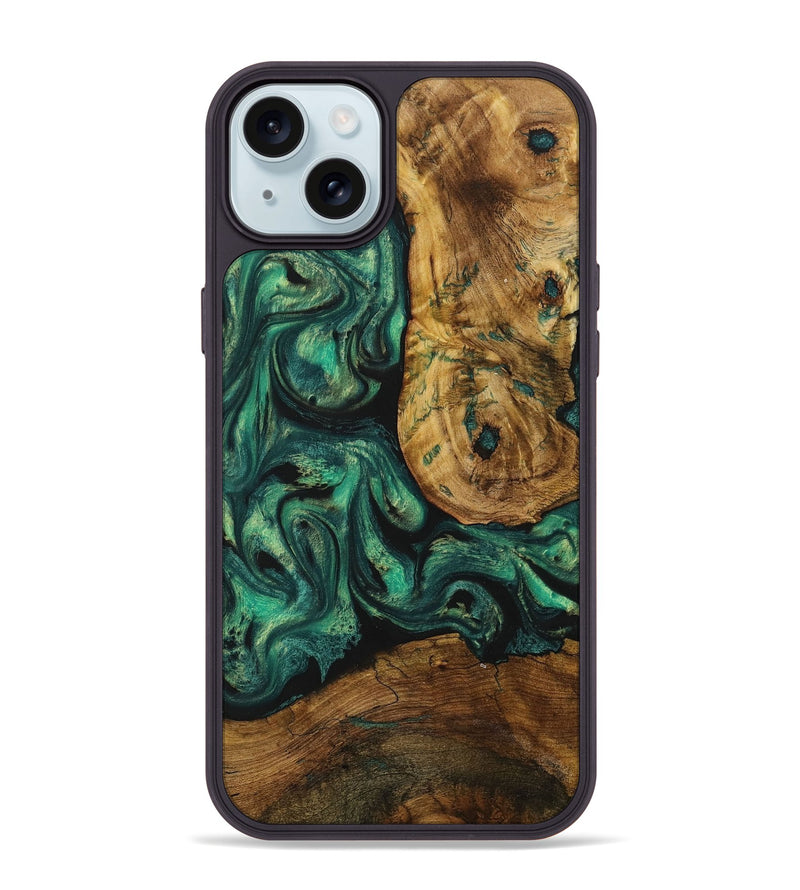 iPhone 15 Plus Wood+Resin Phone Case - Josie (Green, 713002)