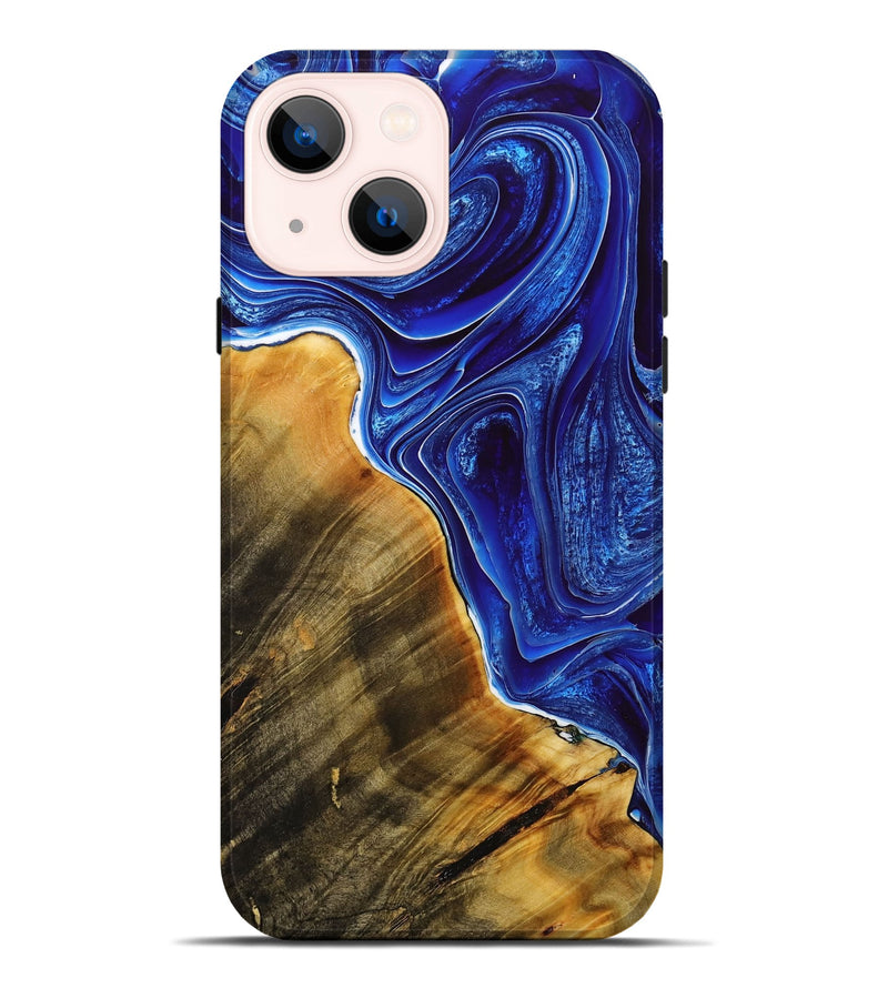 iPhone 14 Plus Wood+Resin Live Edge Phone Case - Scarlett (Blue, 713014)