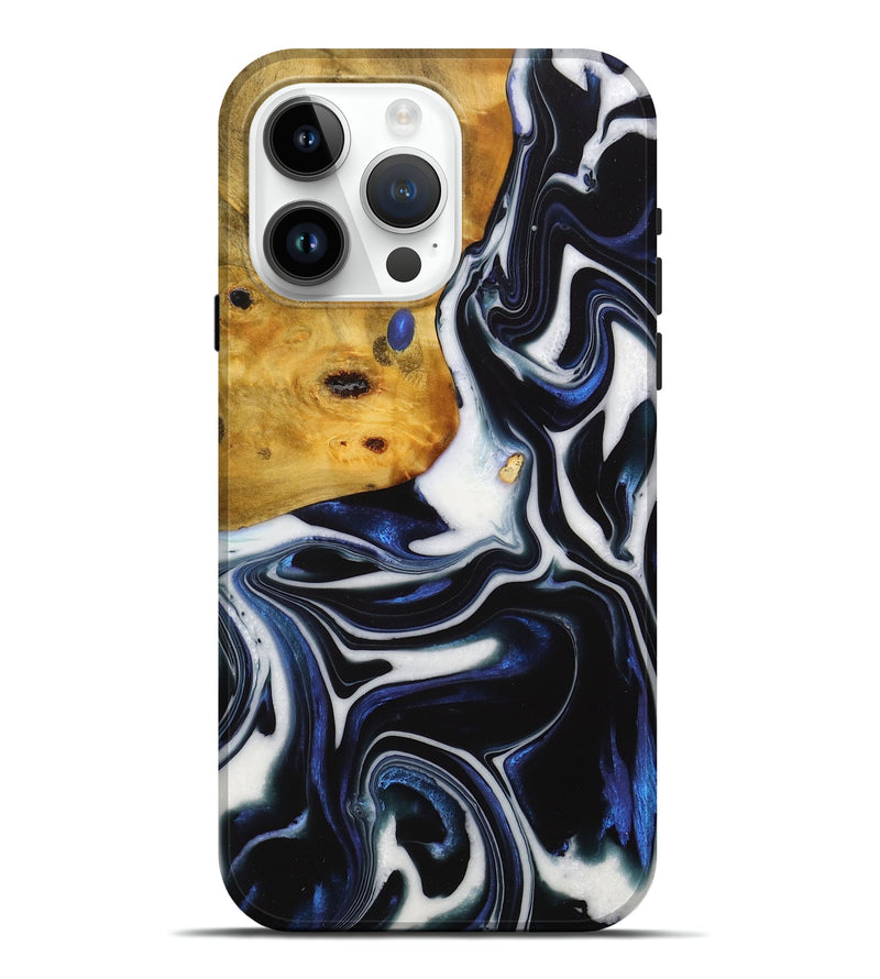 iPhone 15 Pro Max Wood+Resin Live Edge Phone Case - Haylee (Blue, 713015)