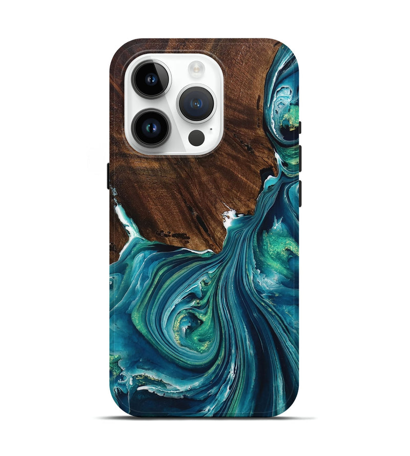 iPhone 15 Pro Wood+Resin Live Edge Phone Case - Arturo (Green, 713032)