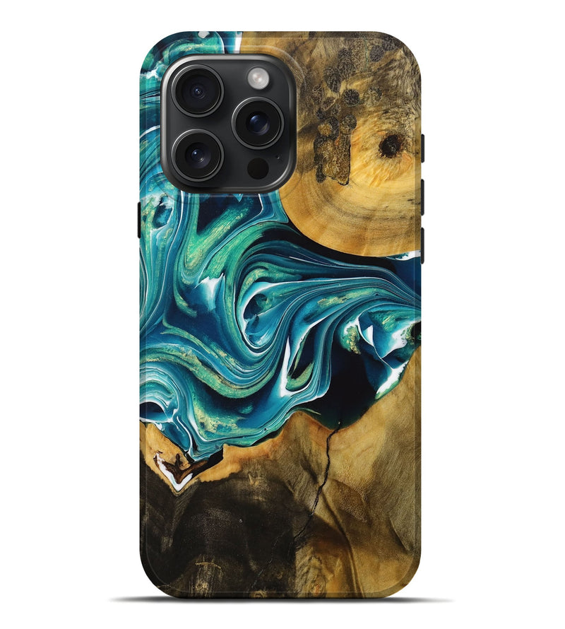 iPhone 16 Pro Max Wood+Resin Live Edge Phone Case - Tabitha (Green, 713033)